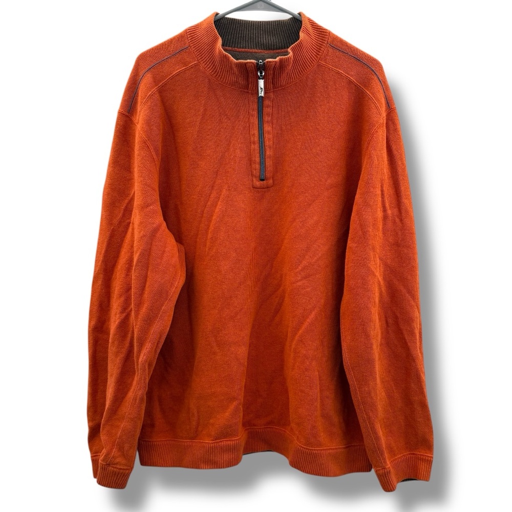Tommy Bahama 1/4 Zip Sweater Men’s‎ Size XL Orange Long Sleeve Pullover Knit